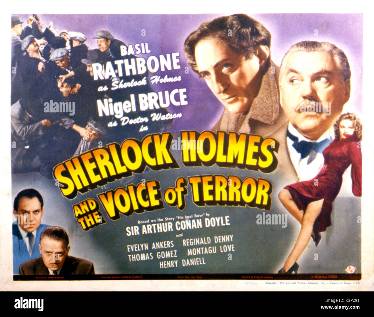 SHERLOCK HOLMES ET LA VOIX DE LA TERREUR [1942] Basil Rathbone que Sherlock Holmes, Nigel Bruce comme docteur Watson Date : 1942 Banque D'Images