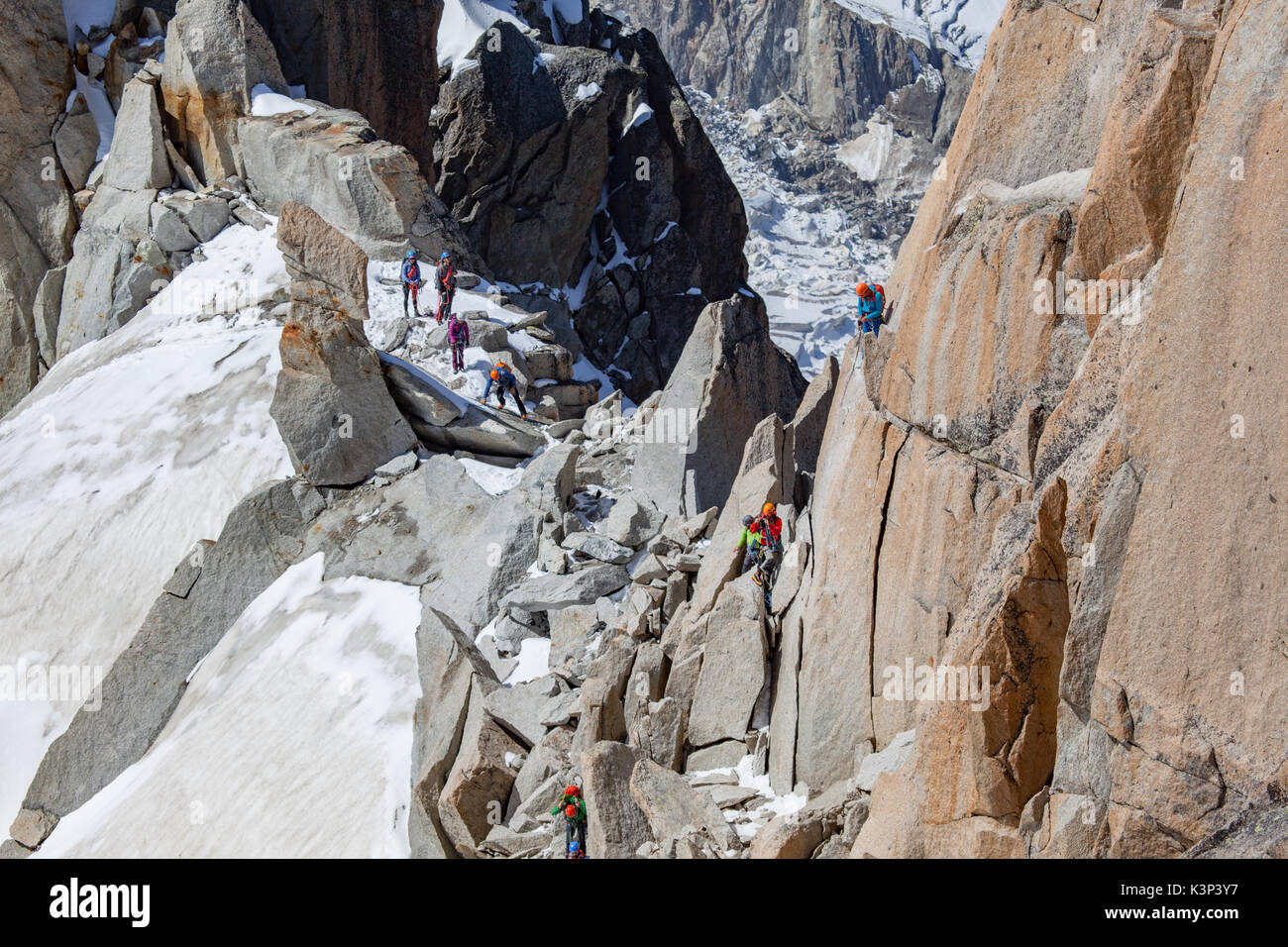 Aiguitte du midi, face sud, arrivée. Arrivée face sud Banque D'Images