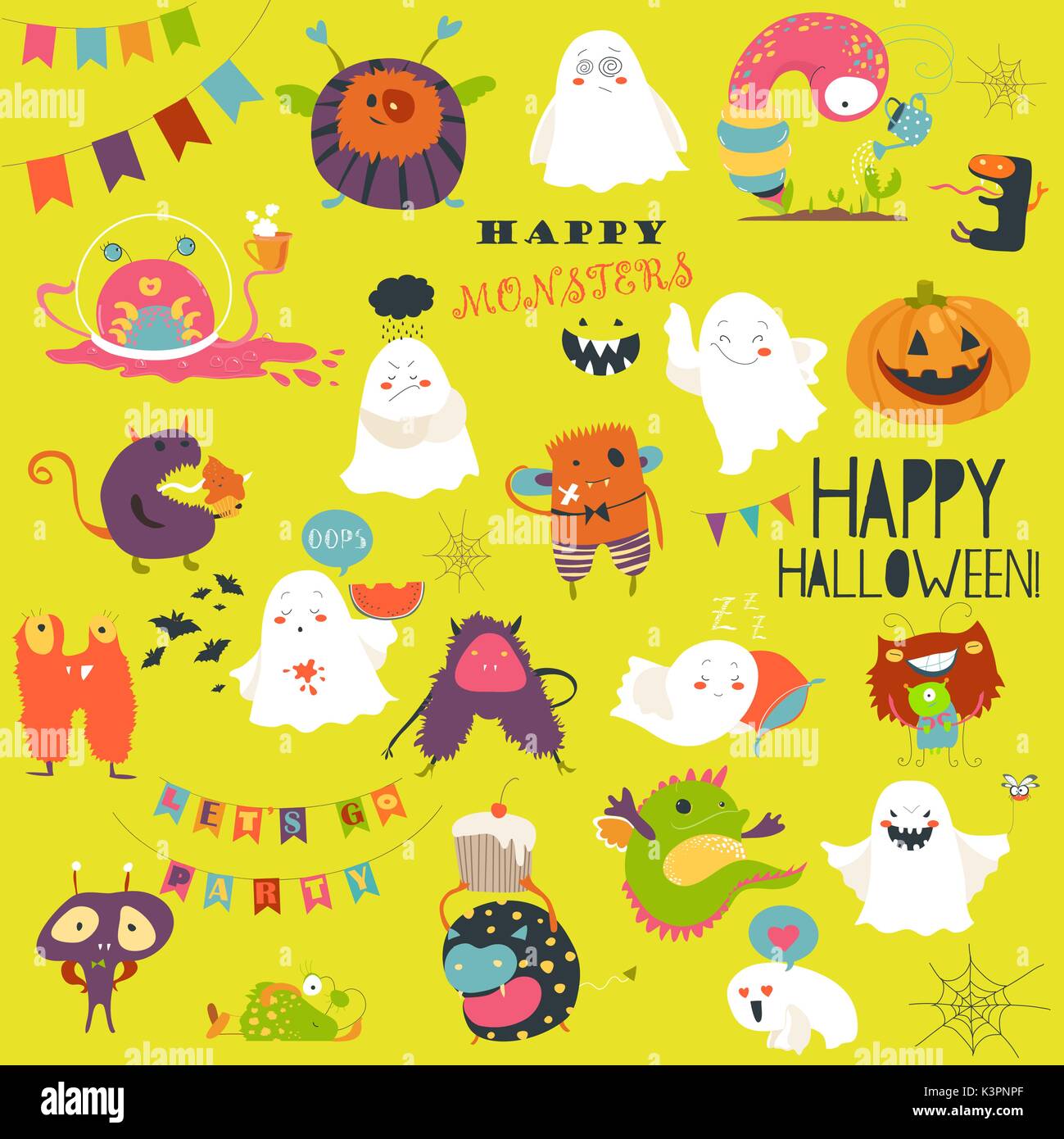 Funny cartoon halloween fantômes et de monstres Illustration de Vecteur
