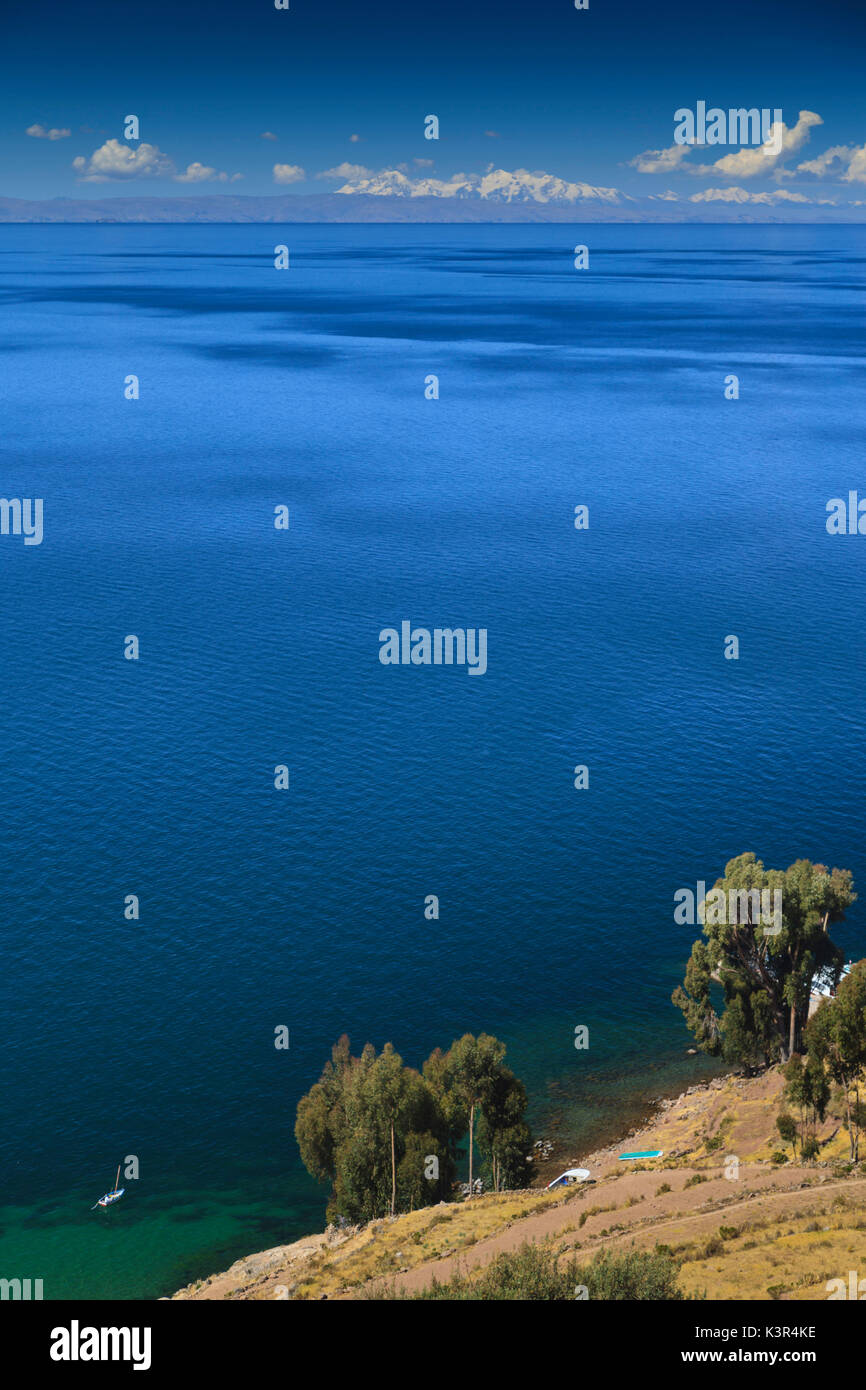 Isla Taquile sur le côté péruvien du Lac Titicaca, Puno, Pérou province Banque D'Images