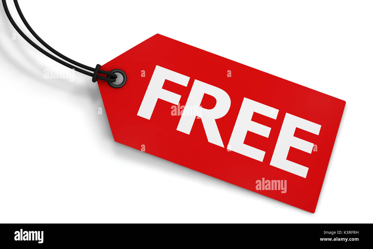 Mot libre et signe sur une étiquette de prix rouge sur fond blanc 3D illustration. Banque D'Images