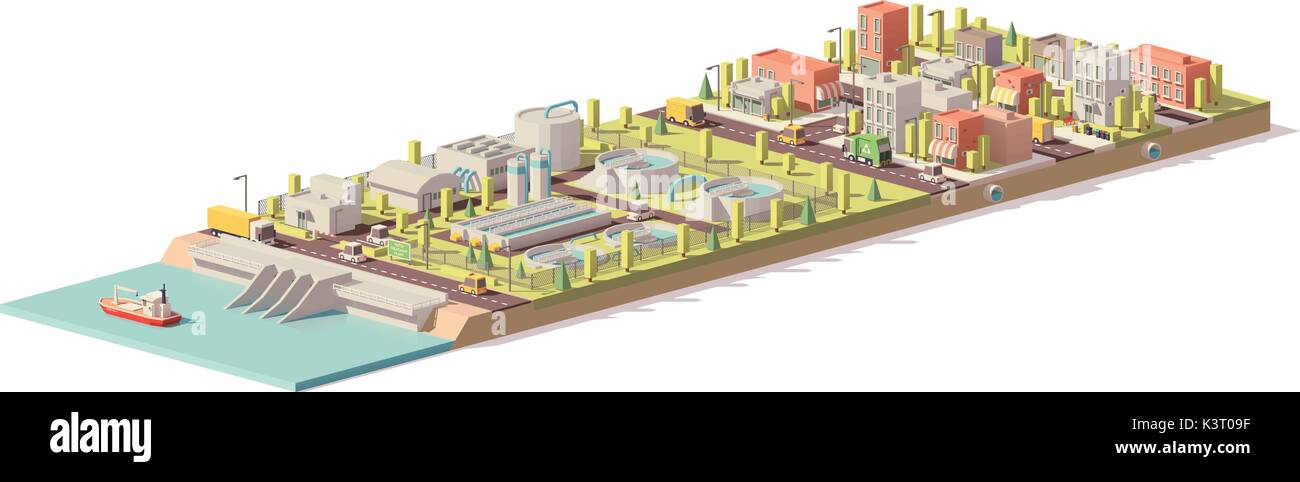 Traitement de l'eau faible vecteur poly et la consommation Illustration de Vecteur