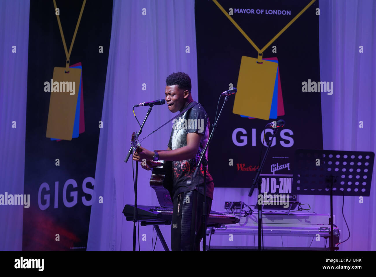 Londres, Royaume-Uni. Sep, 2017 3. Ky finalistes fonctionne à la musique le maire de Londres Concerts à Westfield London. Credit : Voir Li/Alamy Live News Banque D'Images