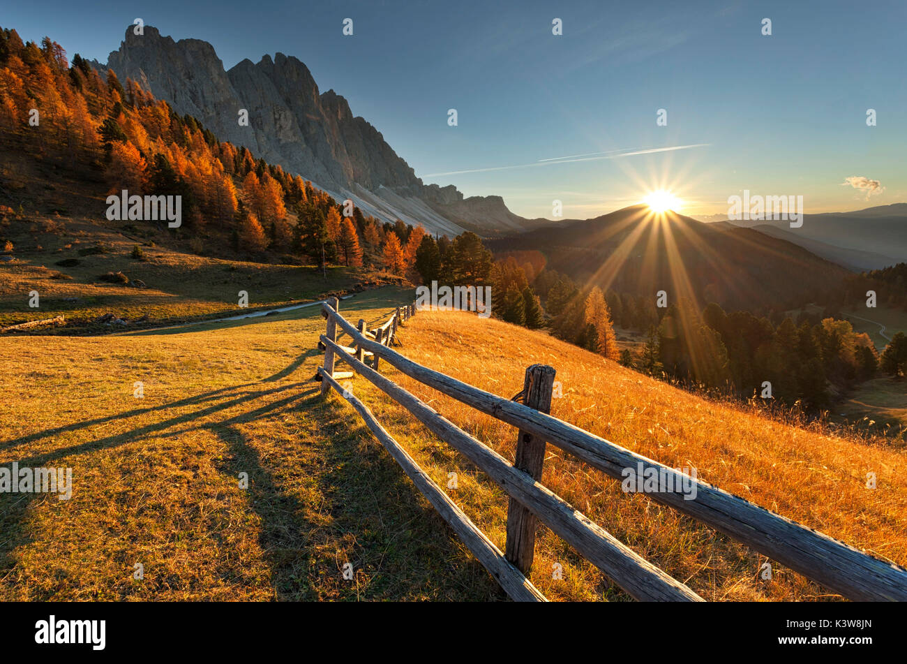 Odle/geisler, Dolomites, Tyrol du Sud, la vallée de Funes/Villnoss, Bolzano, Italie. Banque D'Images