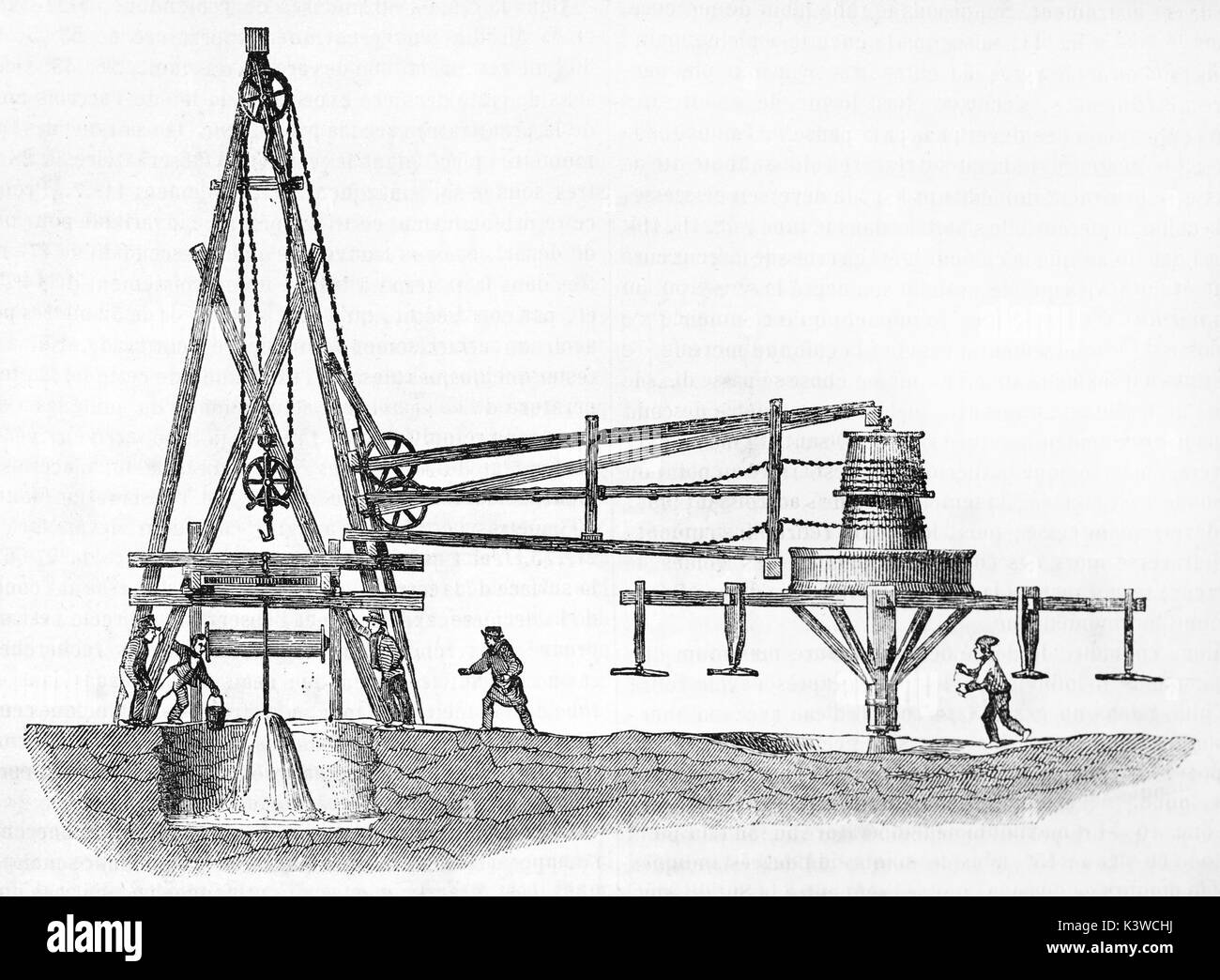 Vieille illustration du puits artésien de Grenelle, quartier dans le sud-ouest de Paris. Par auteur non identifié, publié le Magasin Pittoresque, Paris, 1841 Banque D'Images