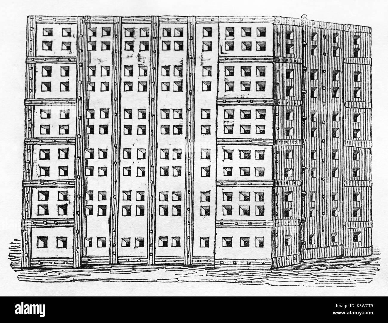 Vieille illustration de la cage où le Cardinal La Balue a été emprisonné par ordre du roi Louis XI. Par auteur non identifié, publié le Magasin Pittoresque, Paris, 1841 Banque D'Images