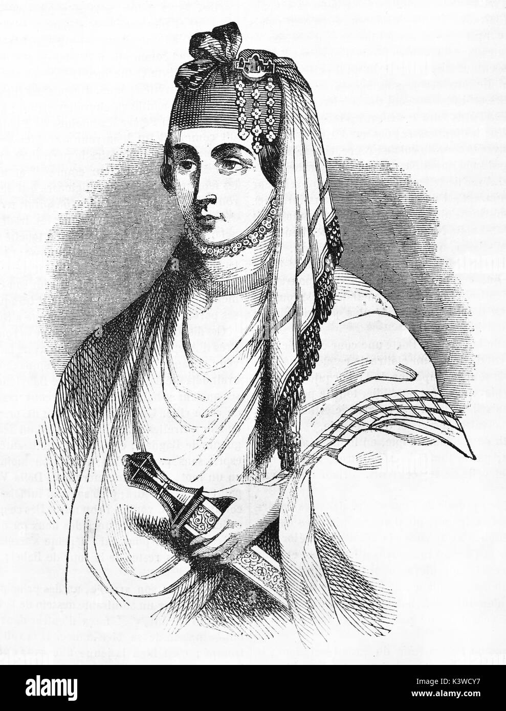 Ancien portrait gravé de Gioreida Maani, Pietro Della Valle sa femme. Par auteur non identifié, publié le Magasin Pittoresque, Paris, 1841 Banque D'Images