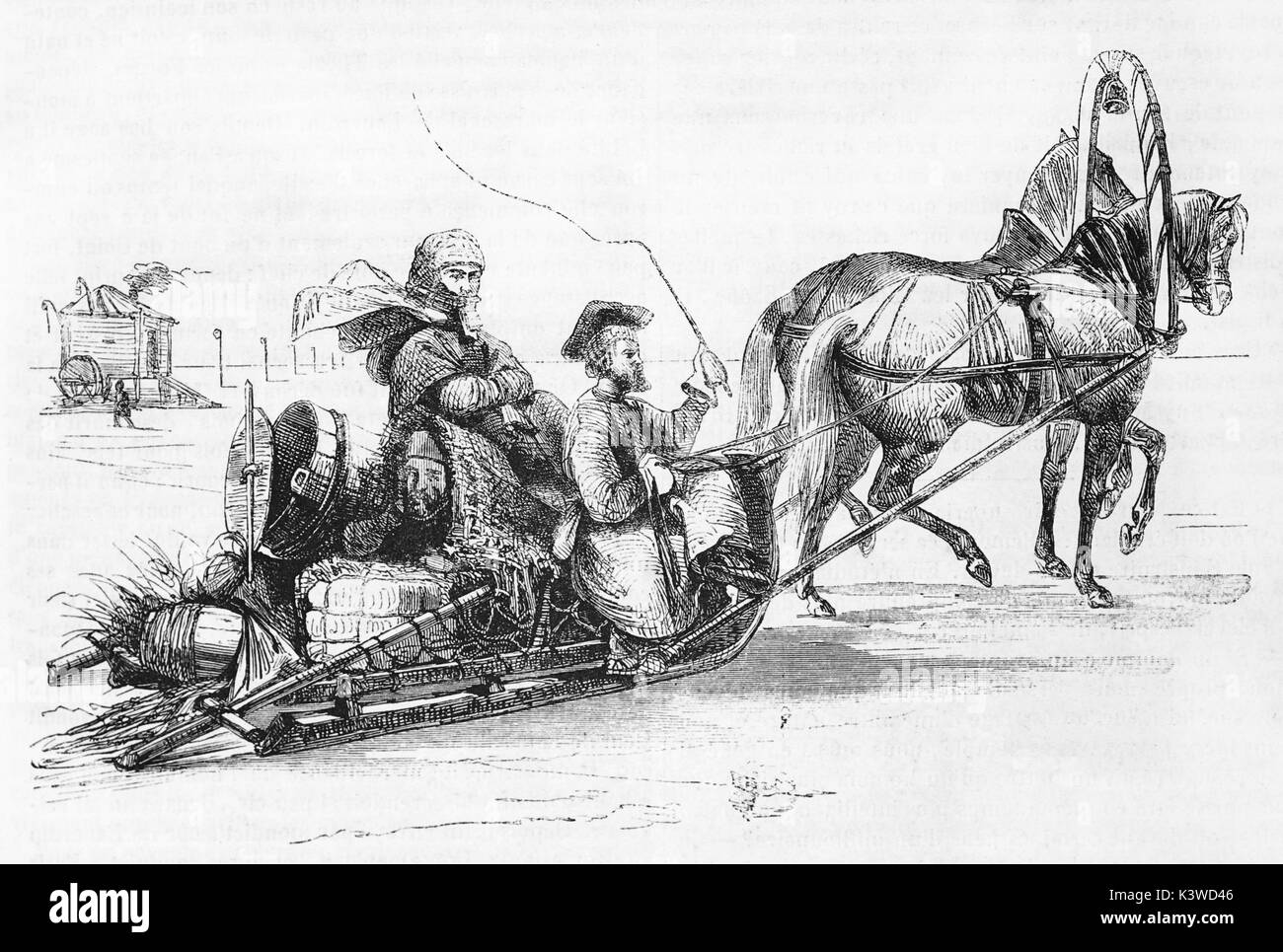 Vieille illustration d'un traîneau. Créé par C. Giraud, publié le Magasin Pittoresque, Paris, 1841 Banque D'Images