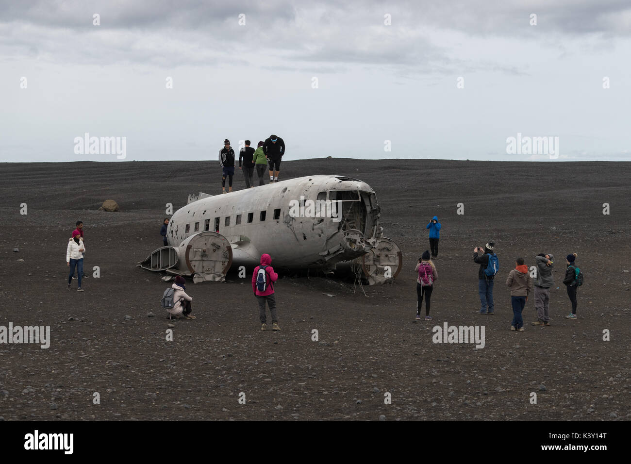 Solheimasandur Site de l'accident, où un avion de la Marine américaine a atterri en catastrophe en 1973. Banque D'Images