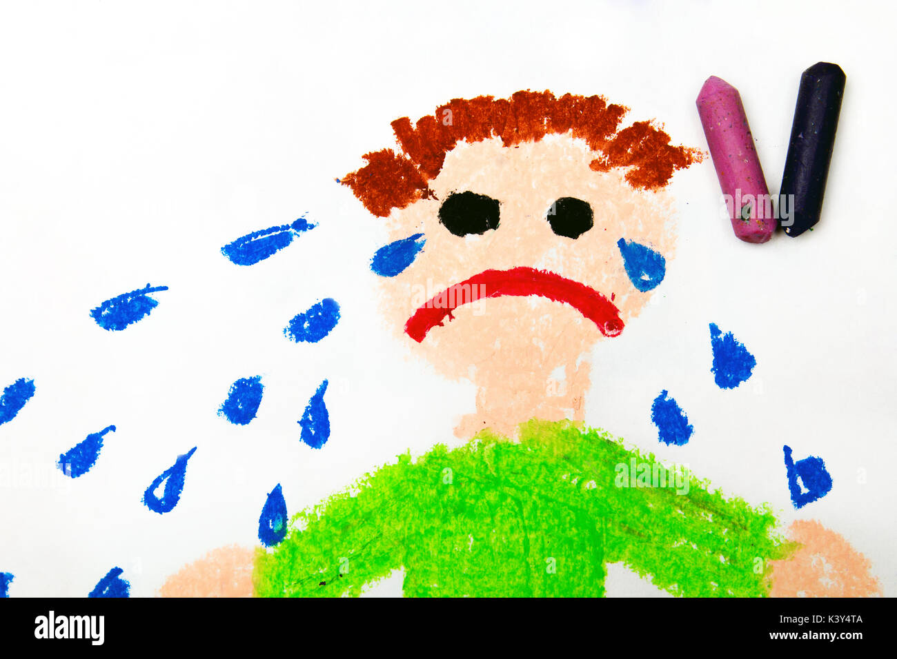 Photo De Dessin Coloré Triste Pleure Petit Garçon On White