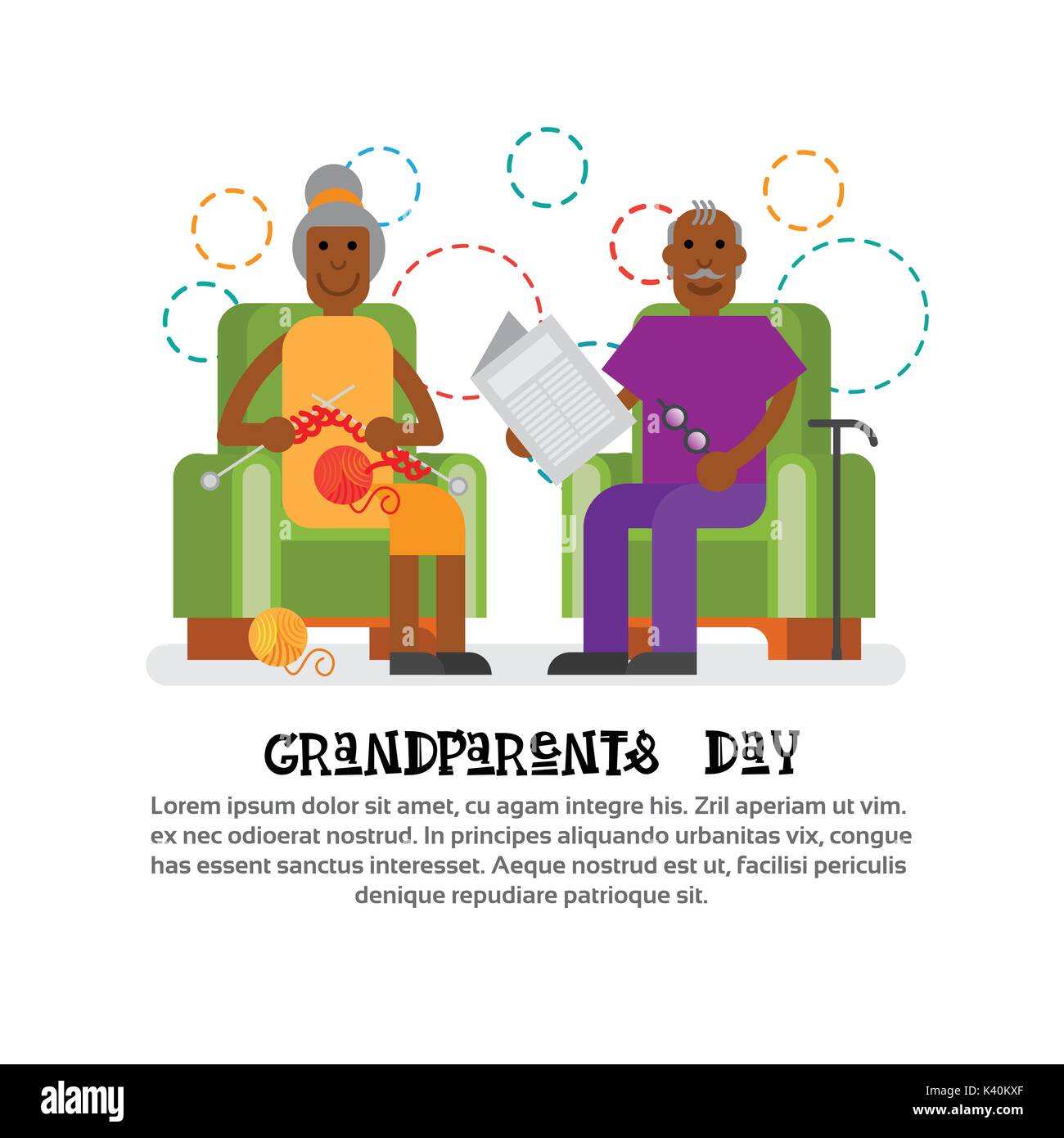 Les grands-parents Couple ensemble heureux grand-mère et grand-père Day Greeting Card Banner Illustration de Vecteur