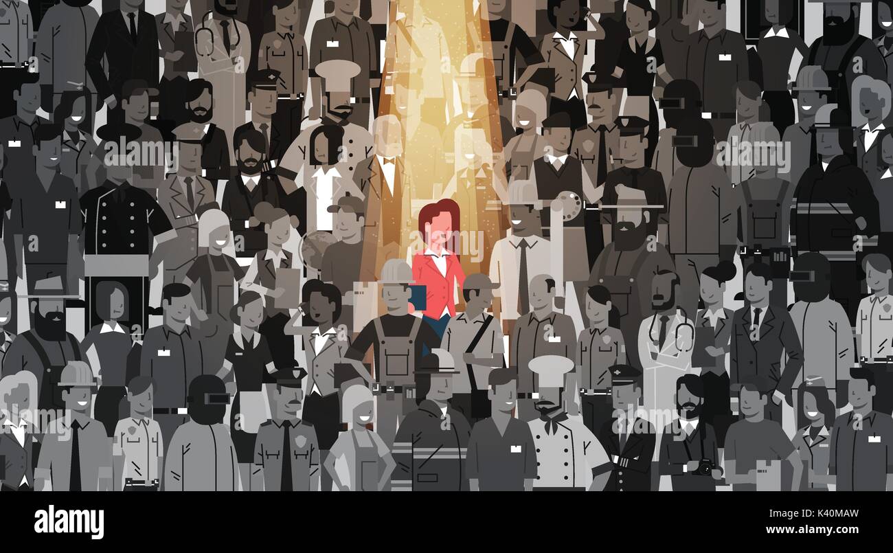 Young Leader se démarquer de foule, Spotlight individuelle des ressources humaines embaucher des gens d'affaires du groupe candidat Recrutement Team Concept Illustration de Vecteur