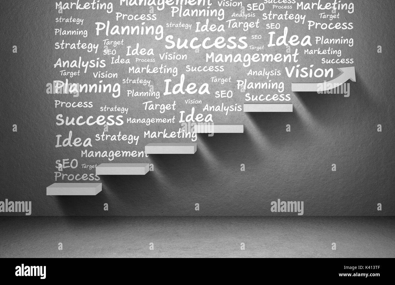 Plan d'affaires et de la stratégie et de l'augmentation de la réussite graphique de flèche sur l'escalier, concept d'entreprise Banque D'Images
