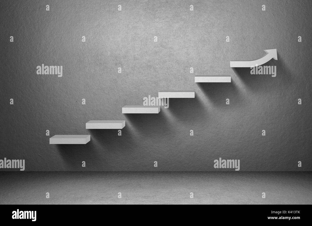 La hausse graphique flèche sur escalier sur fond gris, concept d'entreprise Banque D'Images