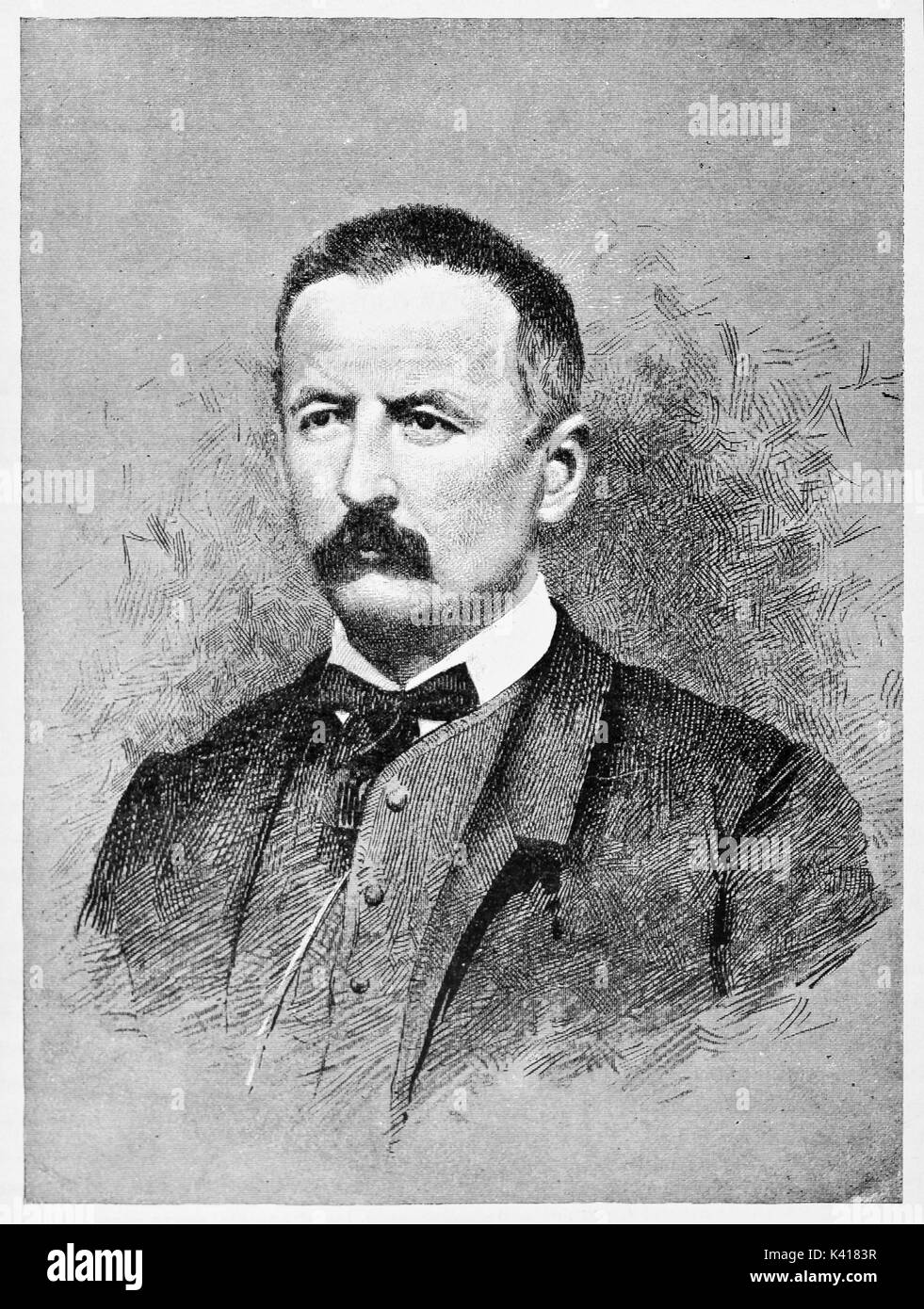 Ancien portrait d'un homme élégant aux cheveux courts grisonnants. Nino Bixio (1821 - 1873) patriote italien. Par E. Matania publié le Garibaldi e i suoi Tempi Milan Italie 1884 Banque D'Images