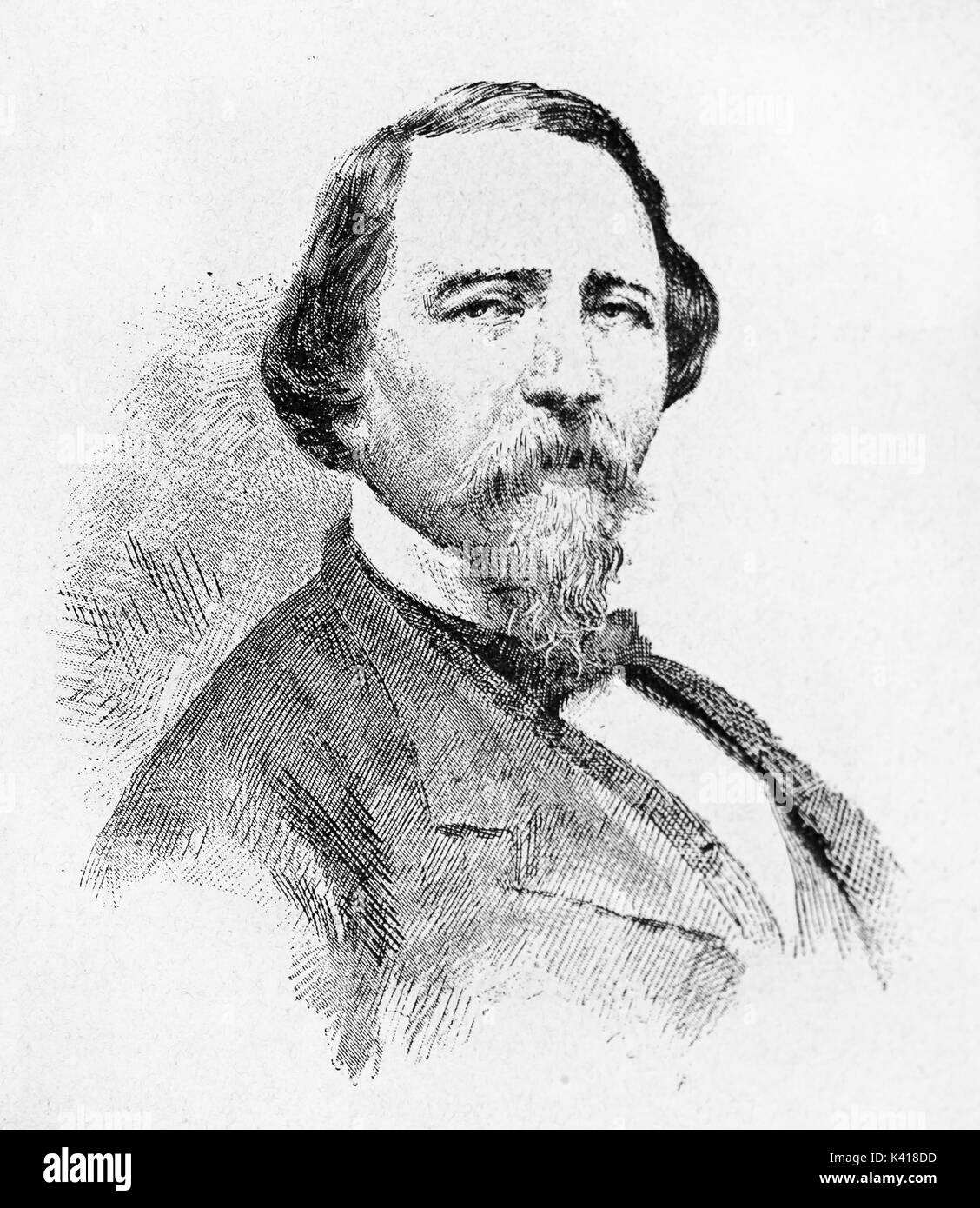 Ancent buste portrait d'un homme élégant aux cheveux peignés et damées barbe. Giuseppe La Masa (1819 - 1881) Homme politique et patriote italien. Par E. Matania sur Garibaldi e i suoi Tempi Milan Italie 1884 Banque D'Images
