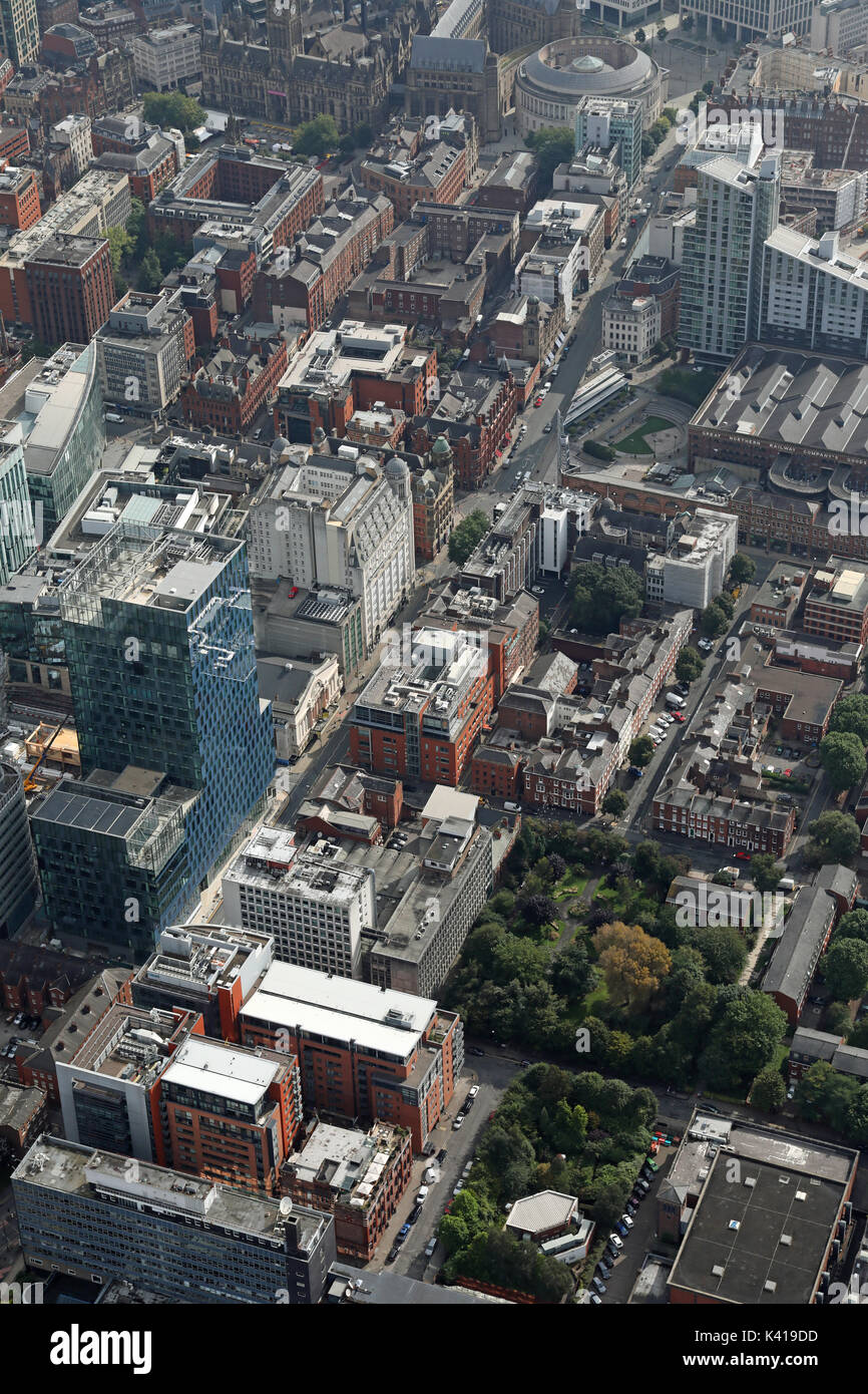 Vue aérienne de Quay Street et Oxford Street, Manchester, UK Banque D'Images