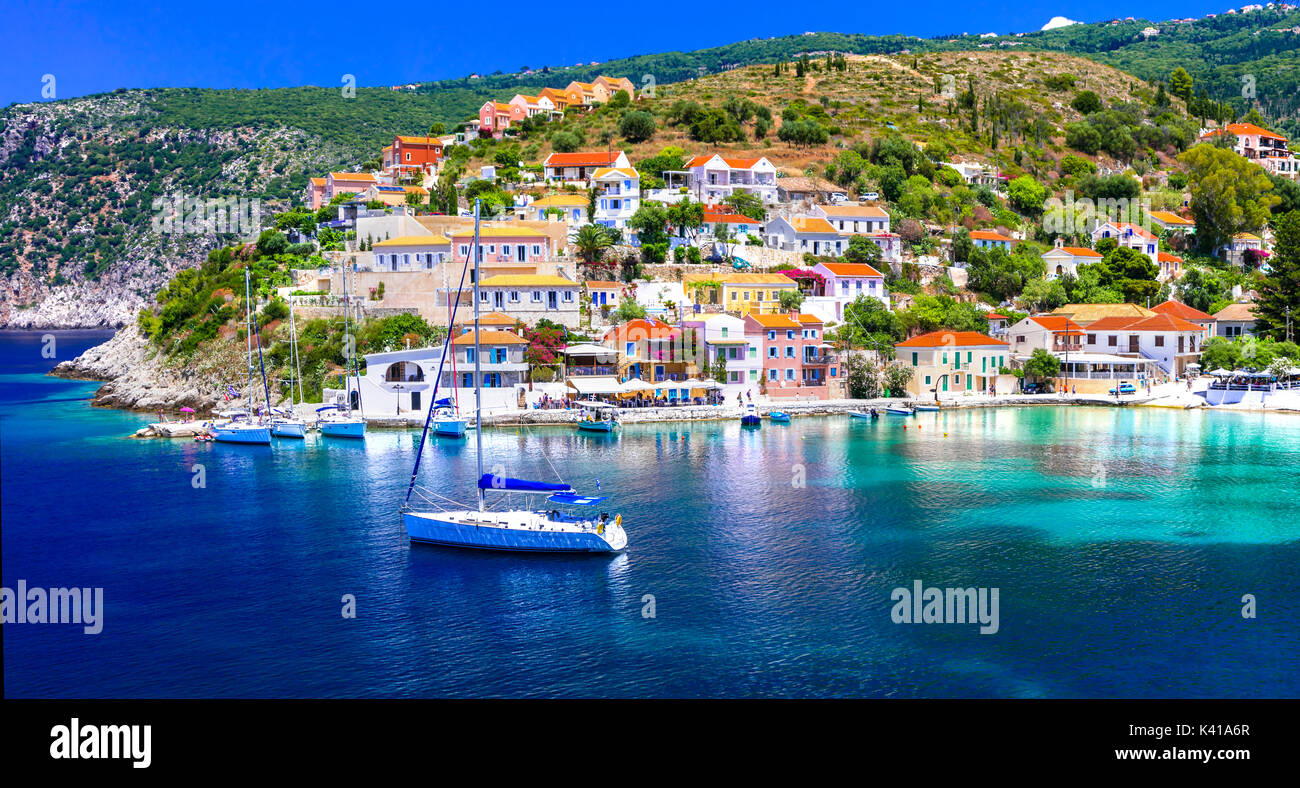 Assos impressionnant village,l'île de Céphalonie, Grèce. Banque D'Images