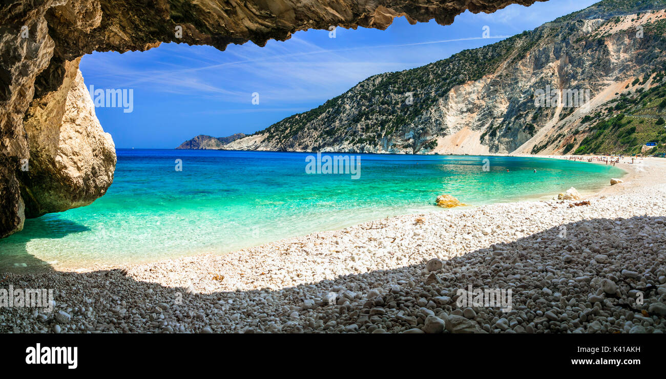 Belle Baie de myrtos,l'île de Céphalonie, Grèce,vue panoramique. Banque D'Images