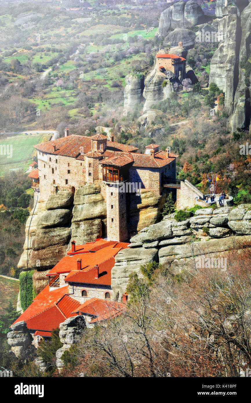 Vue panoramique du monastère des météores, Grèce. Banque D'Images