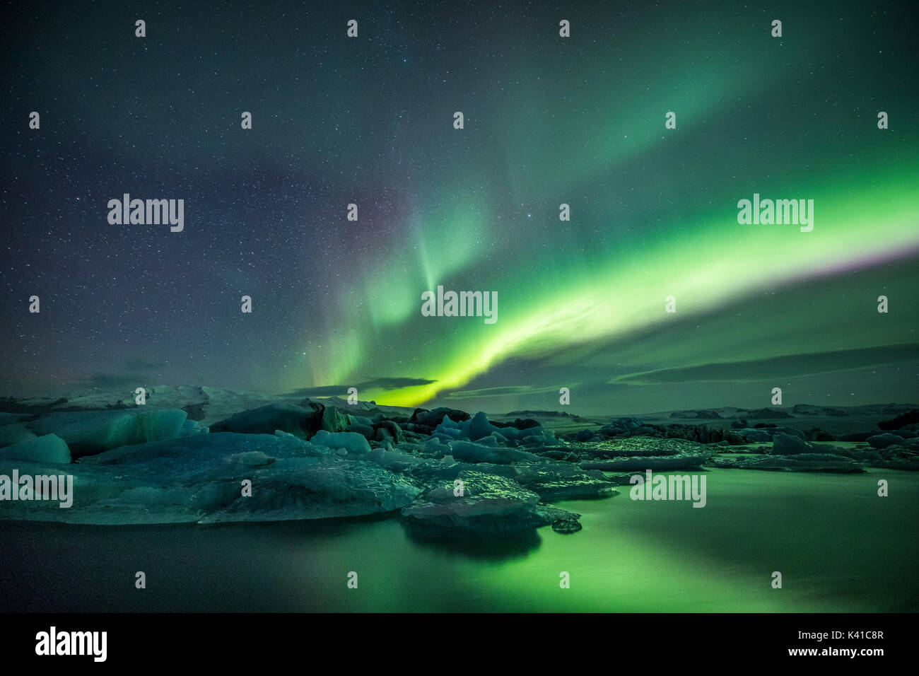 Et Aurora en Islande Jökulsárlón Banque D'Images