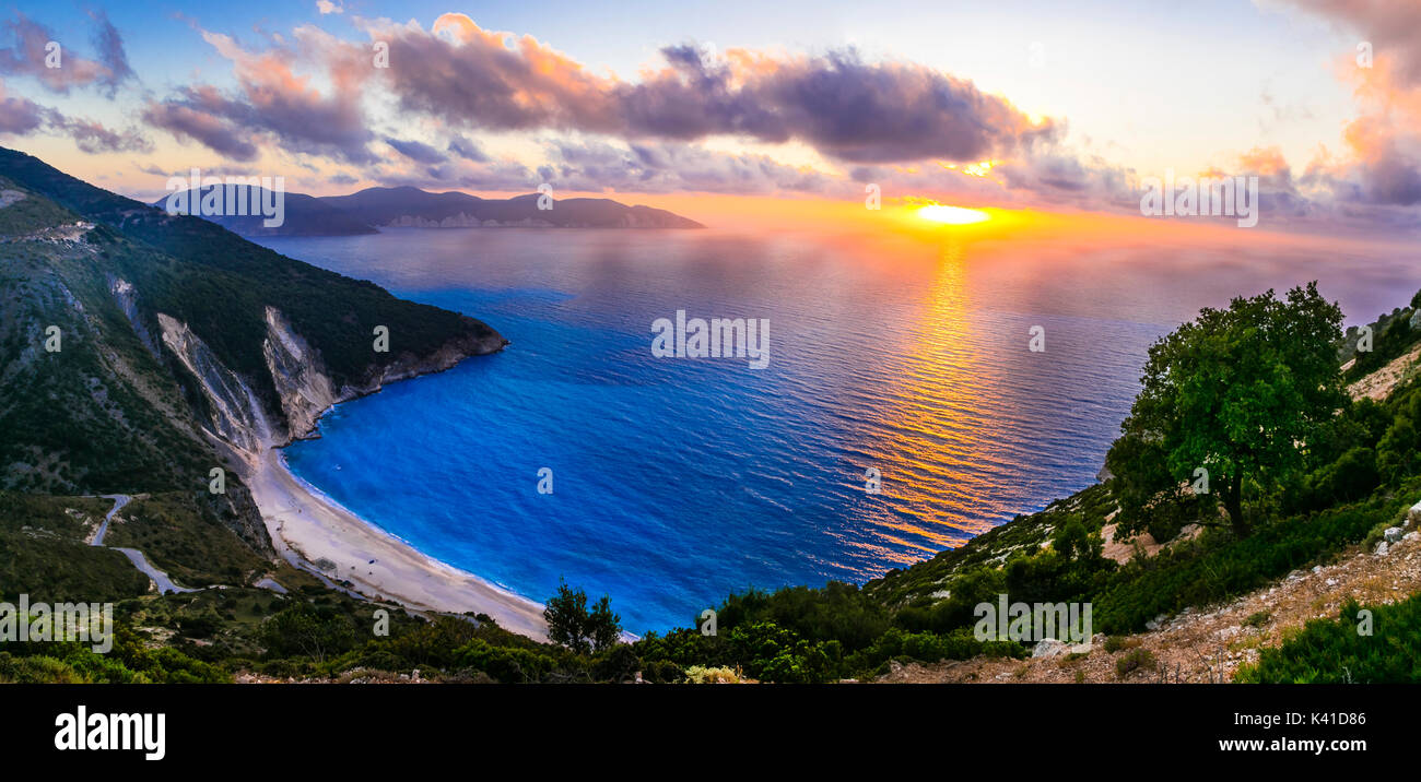 Belle Plage de Myrtos,l'île de Céphalonie,vue panoramique,Grèce. Banque D'Images