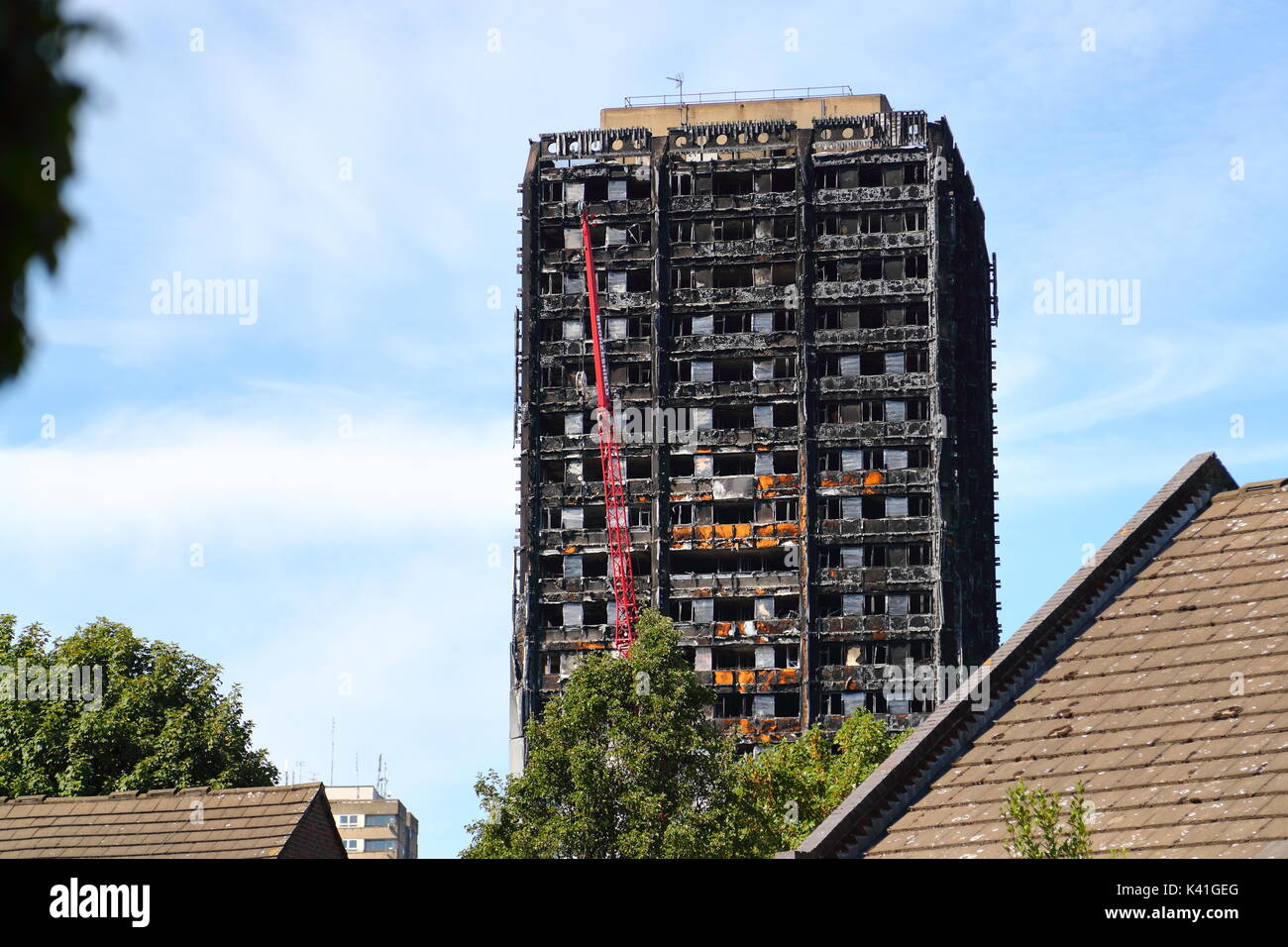 Après l'incendie de la tour de Grenfell à Notting Hill, Londres, Royaume-Uni Banque D'Images