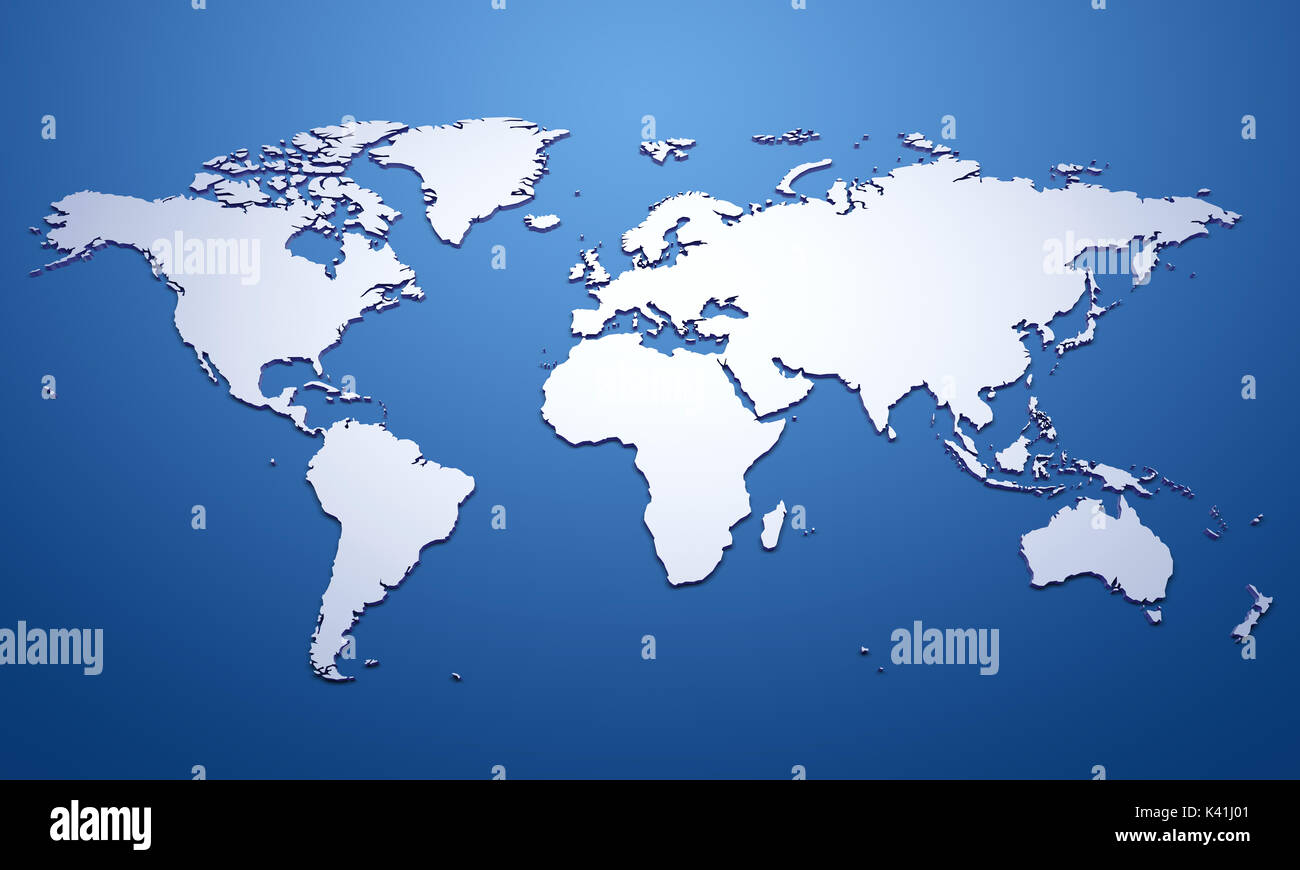Carte du monde vierge à rebords sur fond bleu Banque D'Images