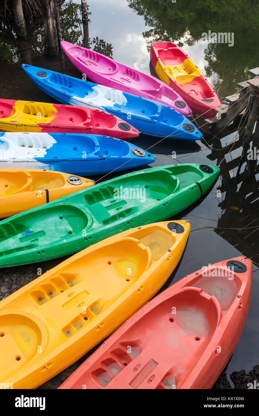 Groupe de kayaks en fibre de verre coloré sur l'eau en Thaïlande Photo  Stock - Alamy