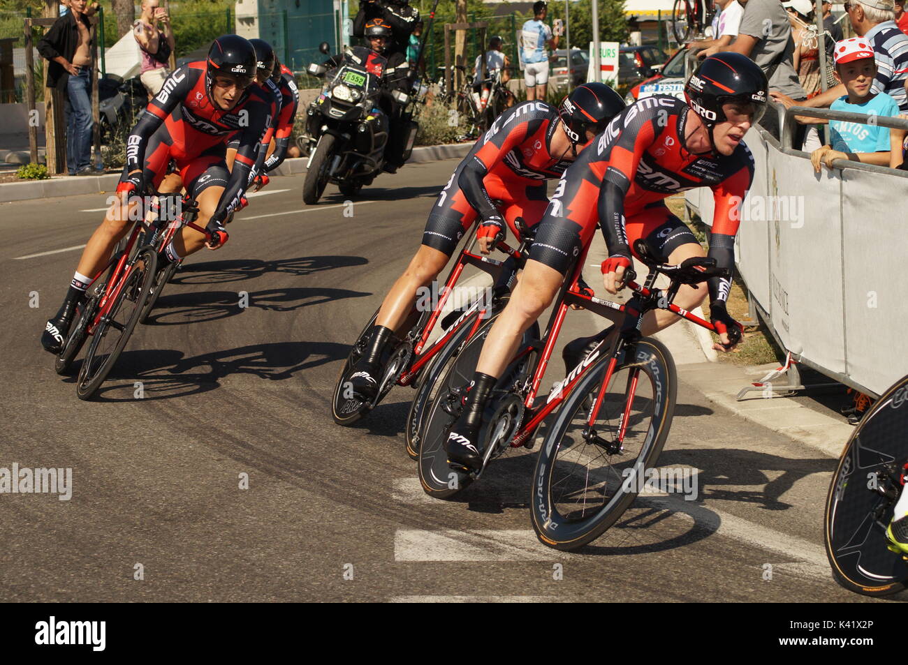 NICE - 2 juillet 2002 : Le TOUR 2013 (Tour de France) .BMC Racing Team lors de Nice/Nice Etape 4 (25 km). Banque D'Images