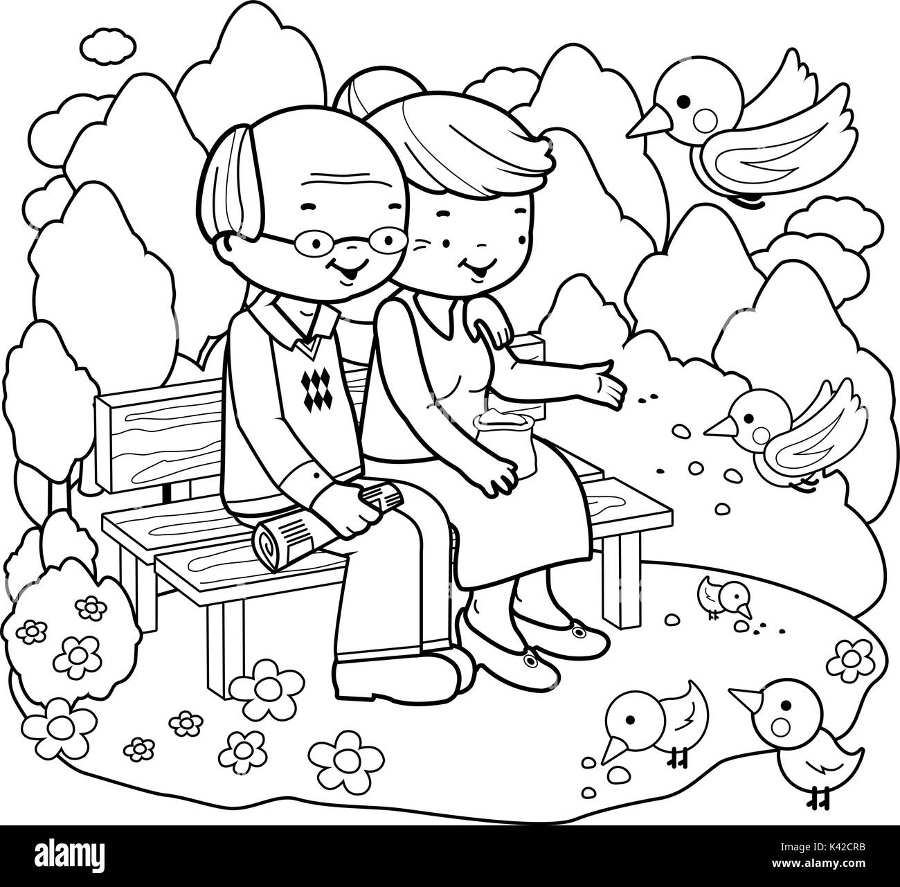Couple au parc. La page de coloriage Illustration de Vecteur