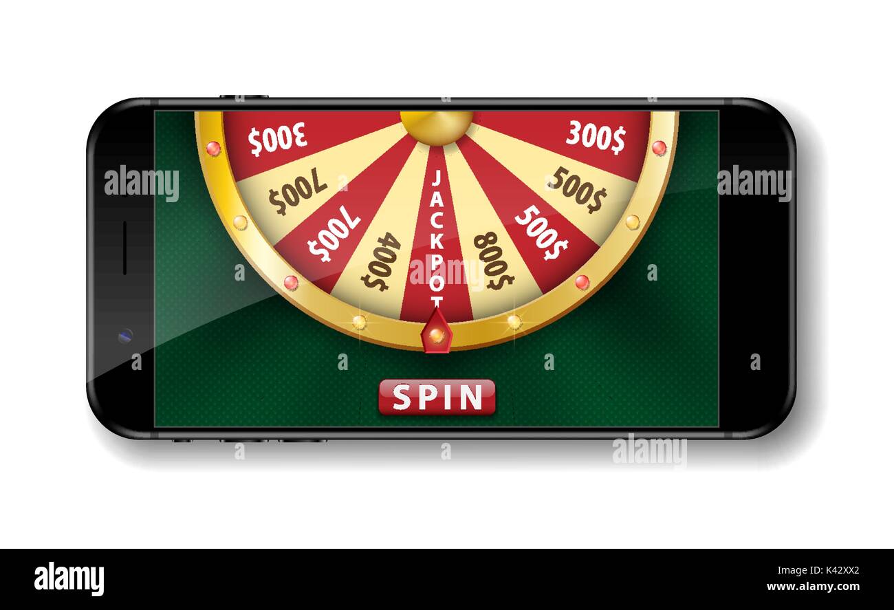 La roue de la fortune réaliste or smartphone avec isolé sur blanc. Casino en ligne 3d roulette chance vector illustration Illustration de Vecteur