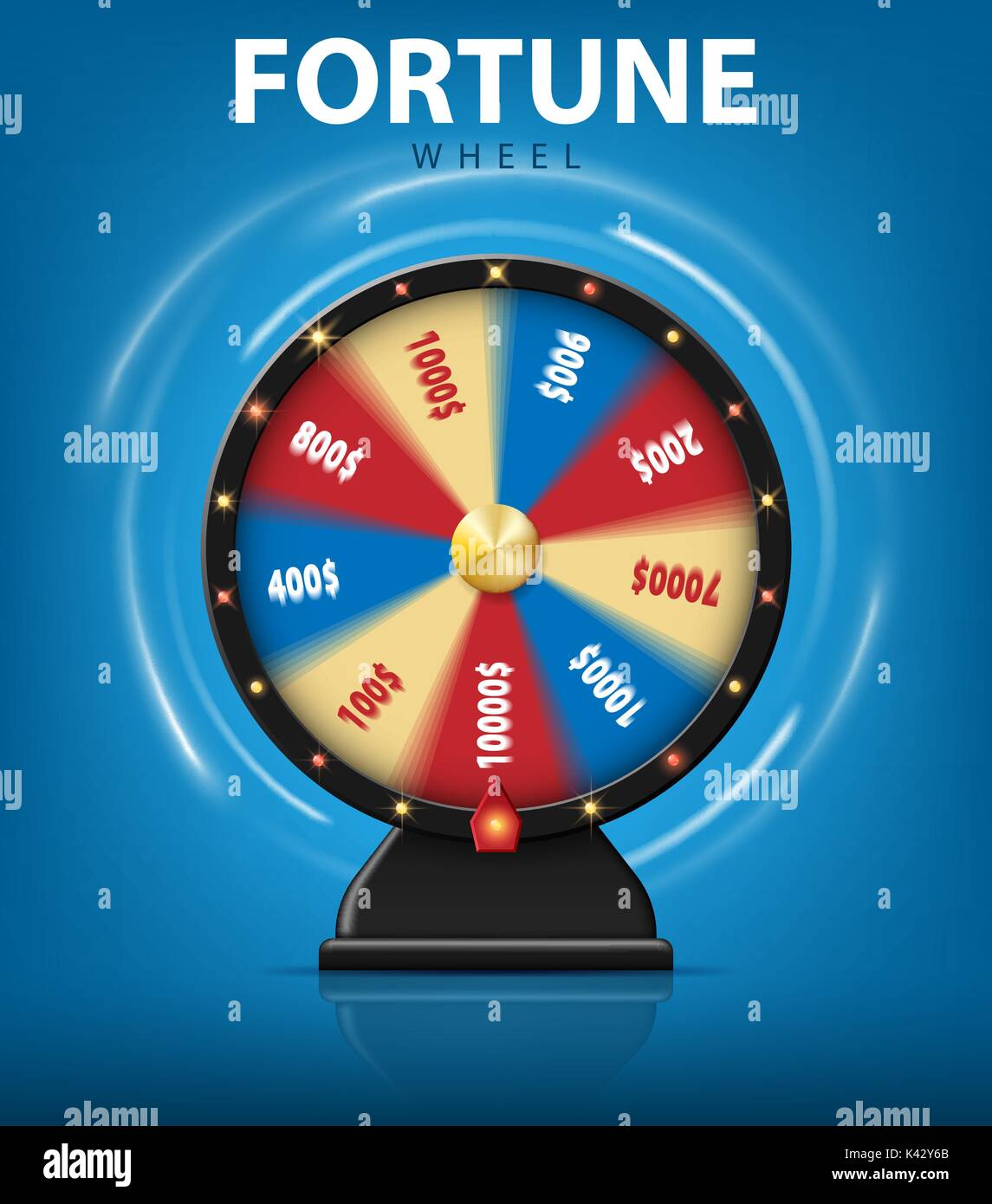 3D réaliste de tourner la roue de fortune isolé sur fond bleu. La chance pour la roulette casino en ligne. vector illustration Illustration de Vecteur