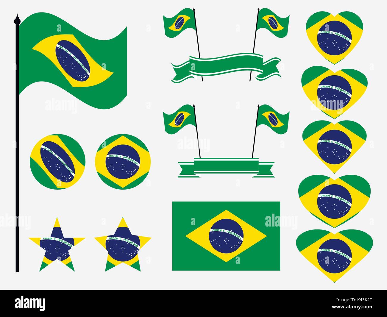 Le Brésil. Ensemble de symboles, d'un drapeau dans le cœur. Vector illustration Illustration de Vecteur