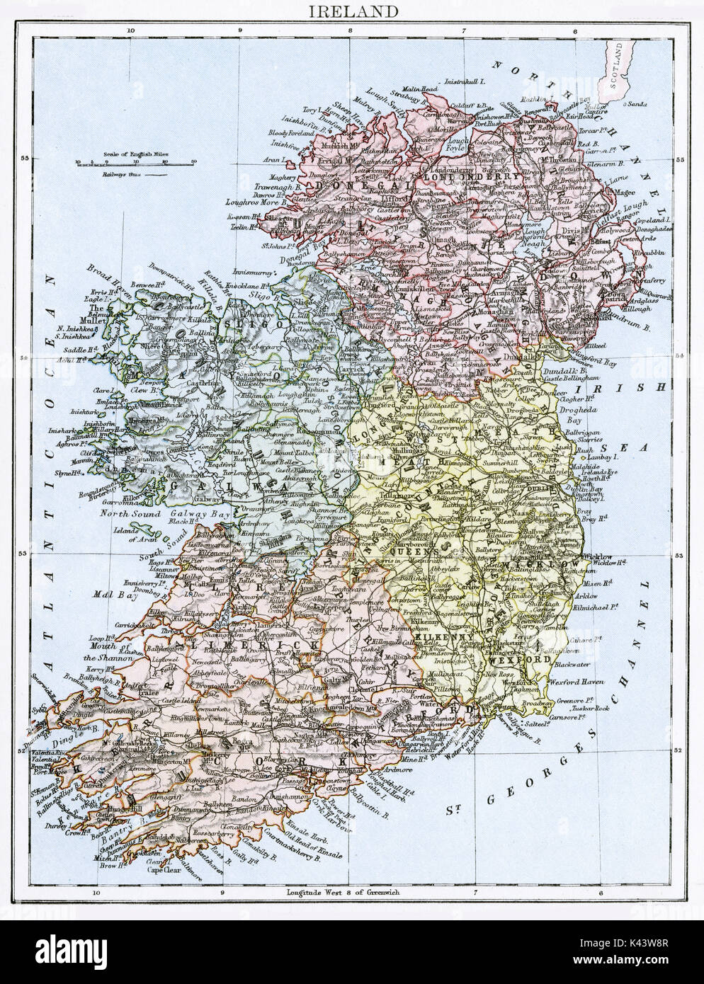Carte antique, vers 1875, de l'Irlande Banque D'Images