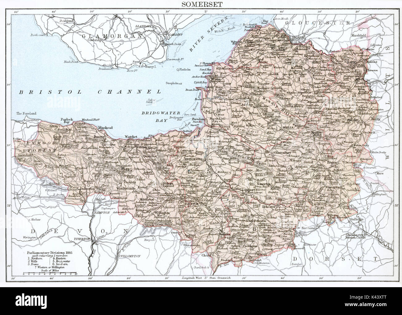 Carte antique, vers 1875, de Somerset Banque D'Images