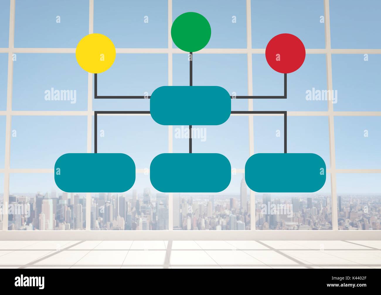Digital composite de mind map colorés sur fond de windows Banque D'Images