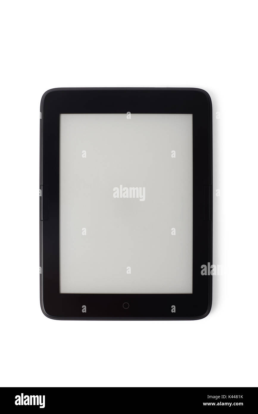 Ebook appareil avec écran vide, isolé sur blanc. L'e-book est un appareil dédié pour la lecture des e-books. Banque D'Images