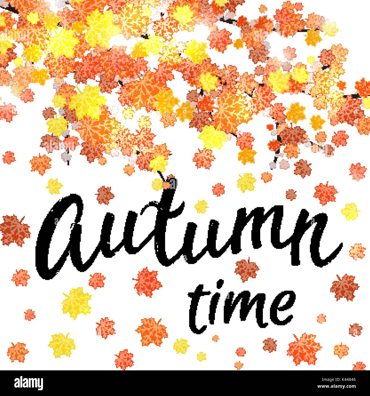 Temps d'automne bannière de lettrage. Automne saison poster avec texture typographie dessiné à la main et les feuilles colorés sur fond blanc. Illustration vecteur de couleur. Illustration de Vecteur Temps d'automne bannière de lettrage. Automne saison poster avec texture typographie dessiné à la main et les feuilles colorés sur fond blanc. Illustration vecteur de couleur. Illustration de Vecteur