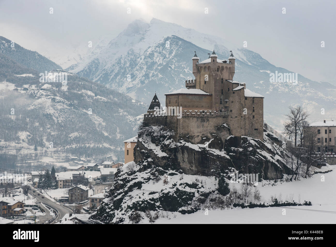 Château de Saint Pierre avec la neige. SaintPierre, province d'Aoste, vallée d'aoste, Italie