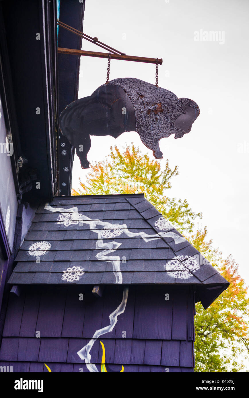 USA, New York, dans l'ouest de New York, Buffalo, Allentown Entertainment district, violet Buffalo sign Banque D'Images