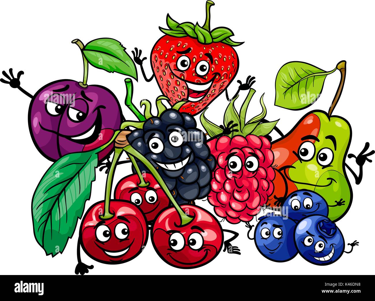 Cartoon Illustration de nourriture Fruits drôle Groupe Caractères Illustration de Vecteur