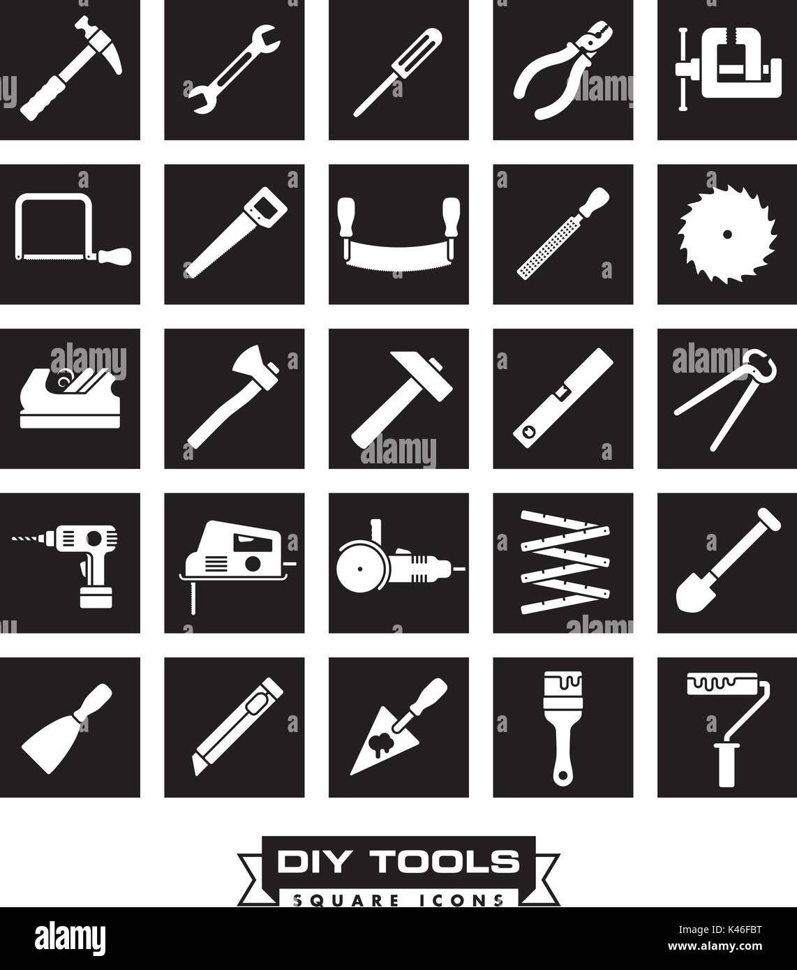 Collection de bricolage et de l'élaboration de scénario de l'outil d'icônes dans les cases noires Illustration de Vecteur