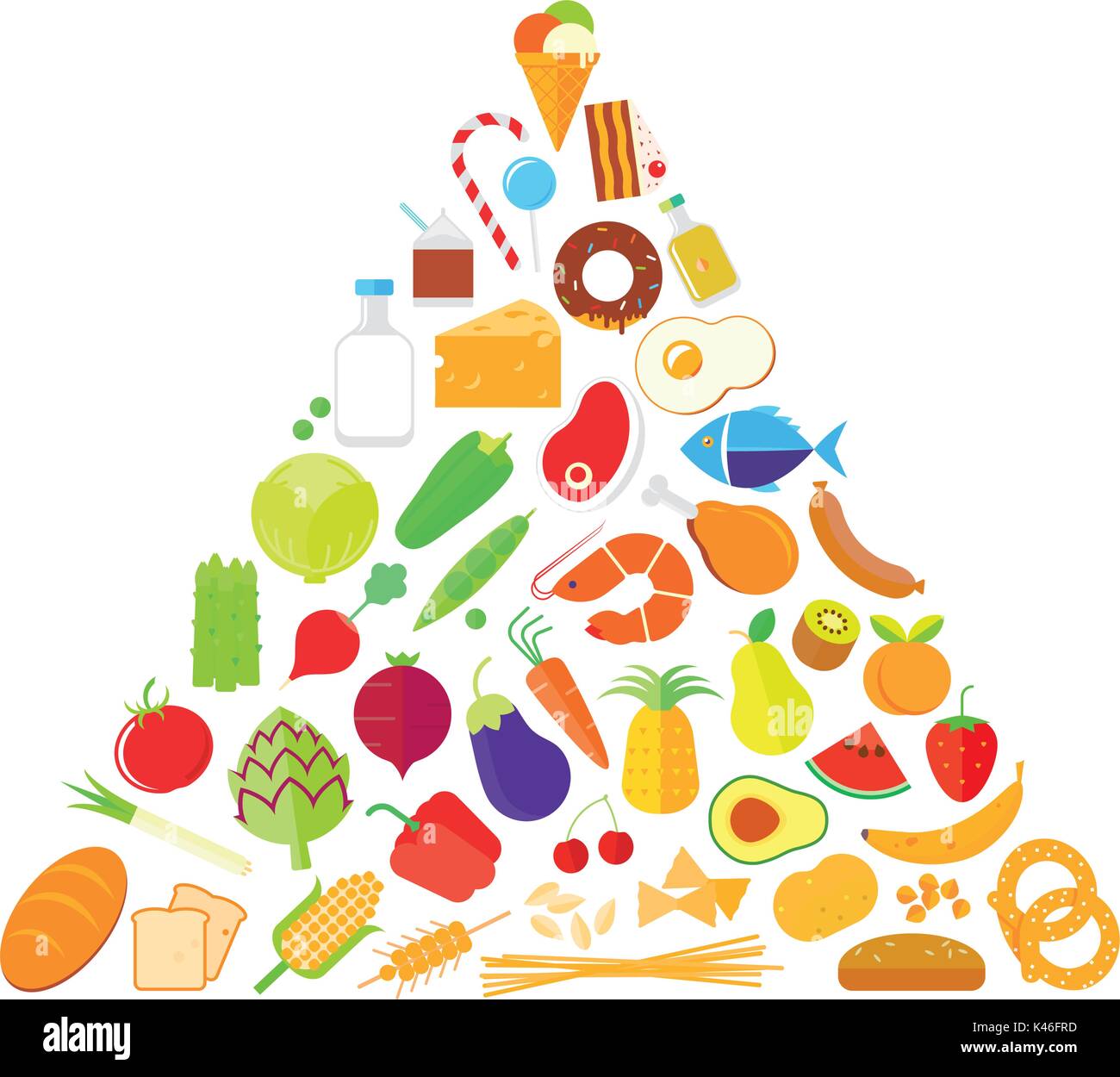 Modèle plat vecteur alimentaire icônes disposées en pyramide de la nutrition Illustration de Vecteur