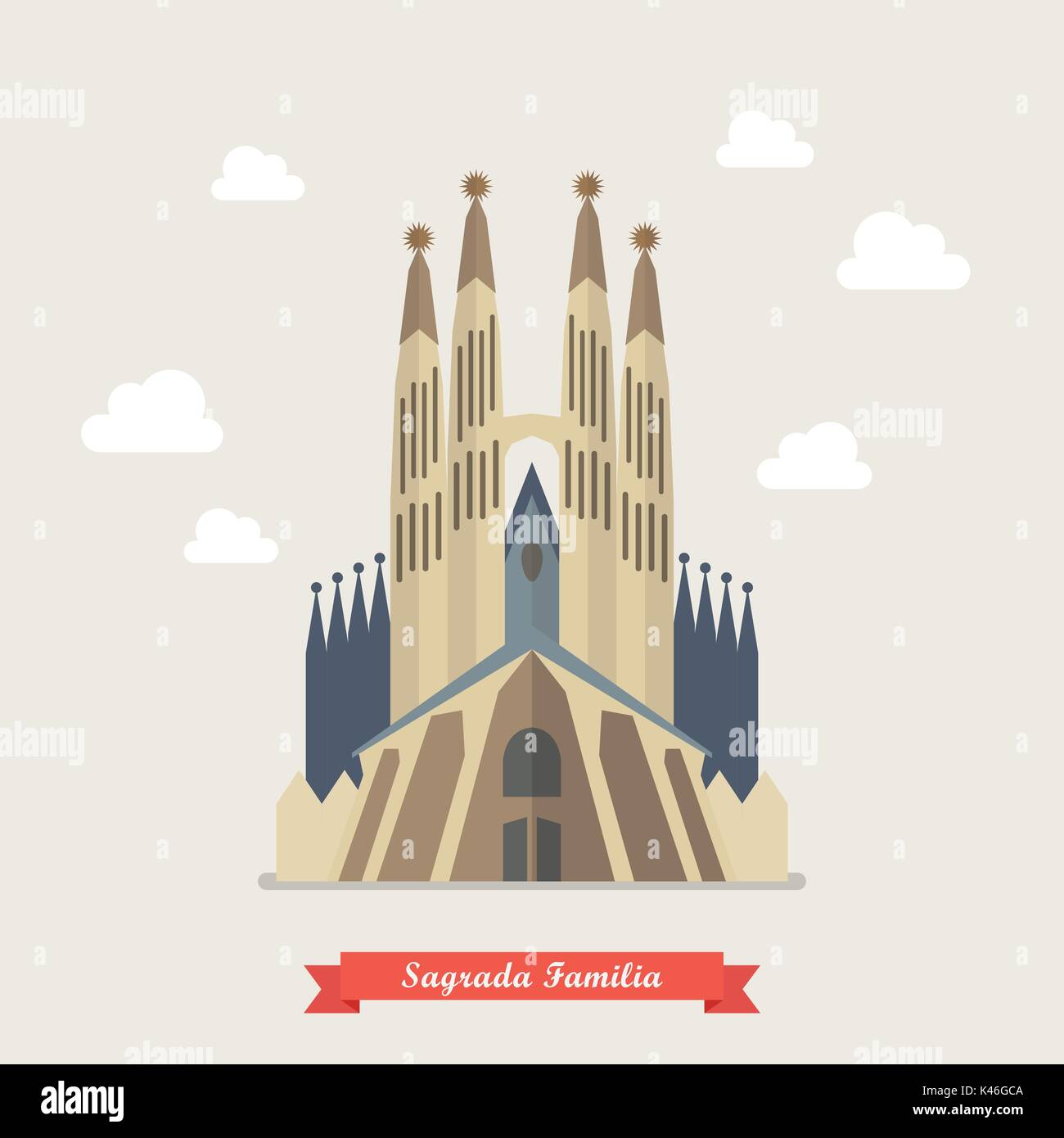 L'église catholique Sagrada Familia de Barcelone en Espagne. Style plat Vector illustration Illustration de Vecteur