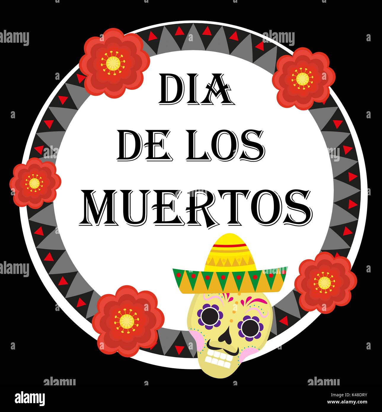 Le Jour des morts Mexican holiday Greeting card, affiche, flyer. Dia de los muertos modèle pour votre conception. Isolé sur fond blanc. Vector illustration Illustration de Vecteur