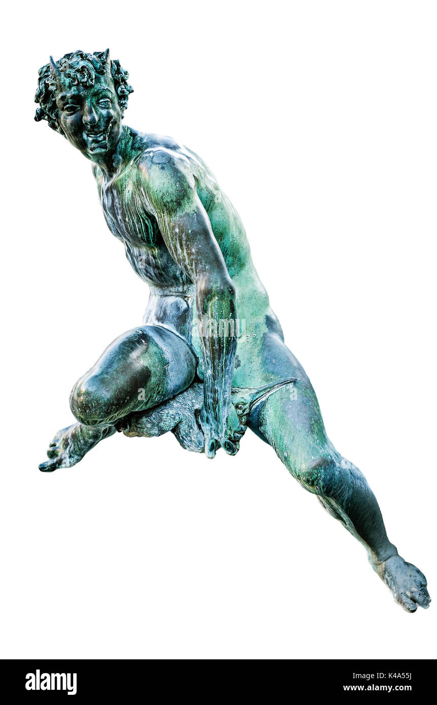 Détail de Fontaine de Neptune sur fond blanc, Florence Banque D'Images