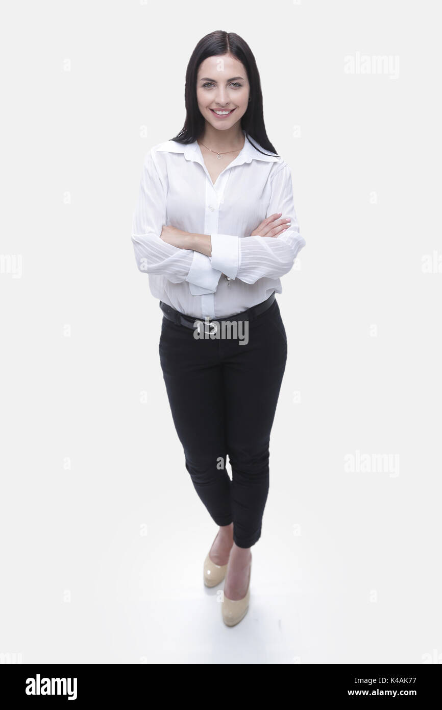 Femme d'affaires en chemise blanche et pantalon noir. photo avec copie  espace Photo Stock - Alamy
