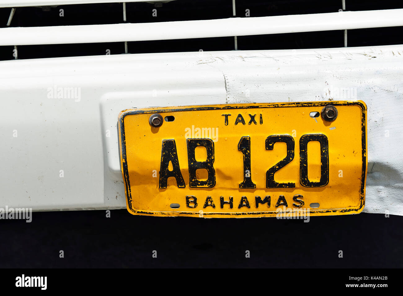 Plaque de numéro d'un taxi, îles abacos, Bahamas Banque D'Images
