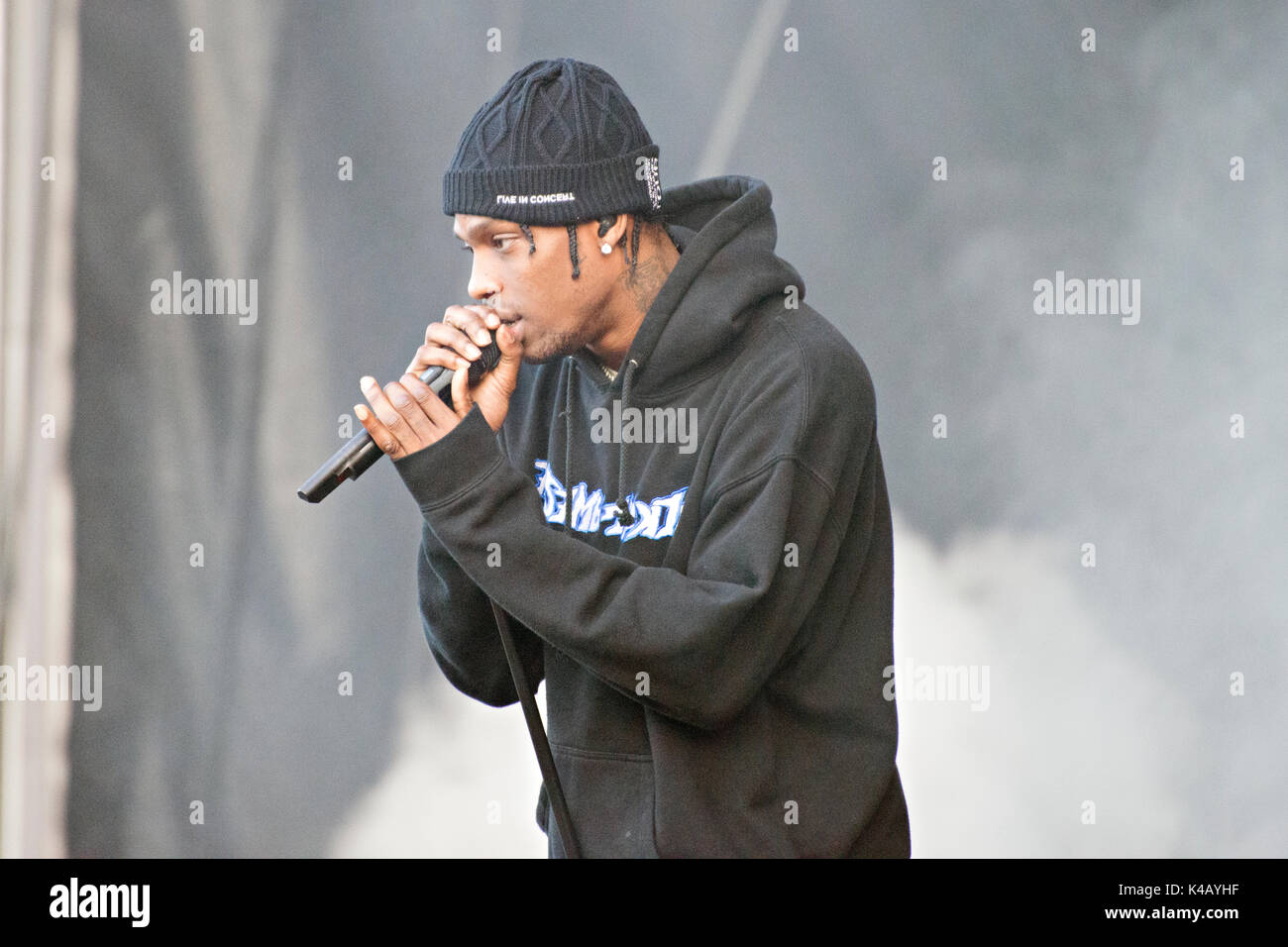 Turku, Finlande 9e juillet 2017 Le rappeur Travis Scott fonctionne à l'édition 2017 de l'Open Air Festival Ruisrock finlandais Banque D'Images